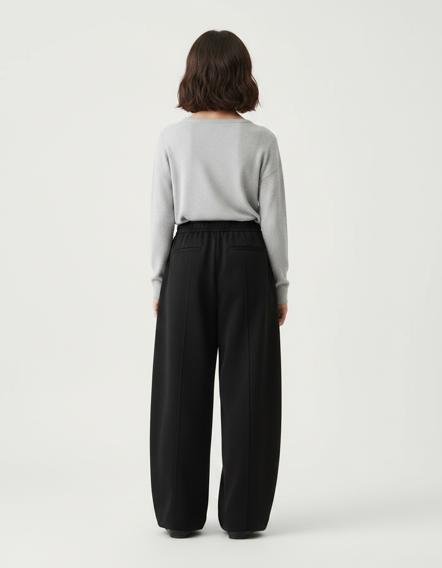 Pantalon Chinois Noir Ample Fluide Cordon Élastique - Molleton - vue 2