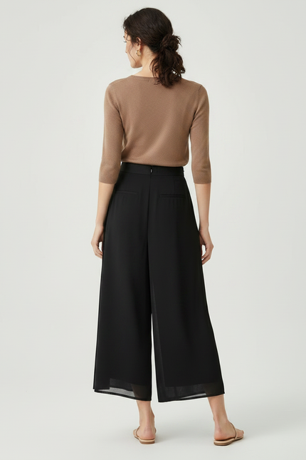 Pantalon Chinois Noir Ample Fluide Superposé Femme - Polyester - vue 2