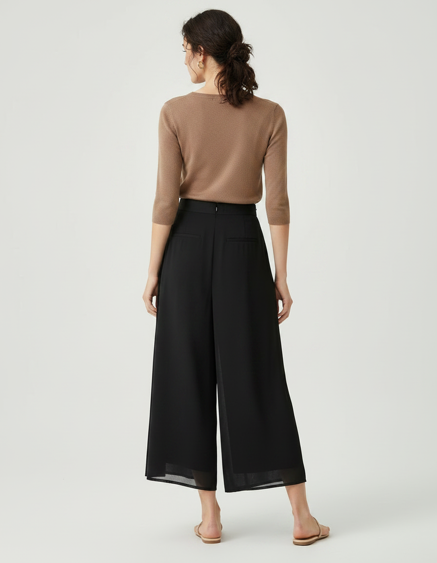 Pantalon Chinois Noir Ample Fluide Superposé Femme - Polyester - vue 2