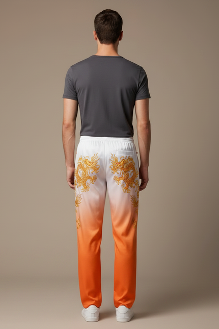 Pantalon Chinois Dégradé Orange Dragon Doré Satiné Homme - vue 2