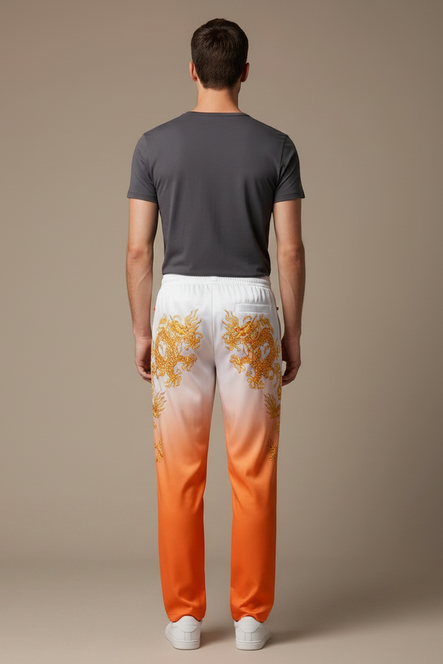 Pantalon Chinois Dégradé Orange Dragon Doré Satiné Homme - vue 2