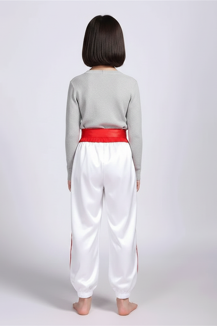 Pantalon Chinois Blanc Satiné Ample Enfant Rayures Rouges - vue 2