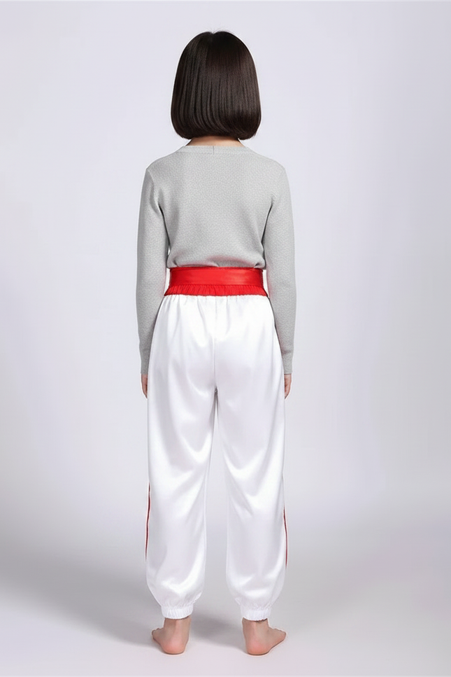 Pantalon Chinois Blanc Satiné Ample Enfant Rayures Rouges - vue 2