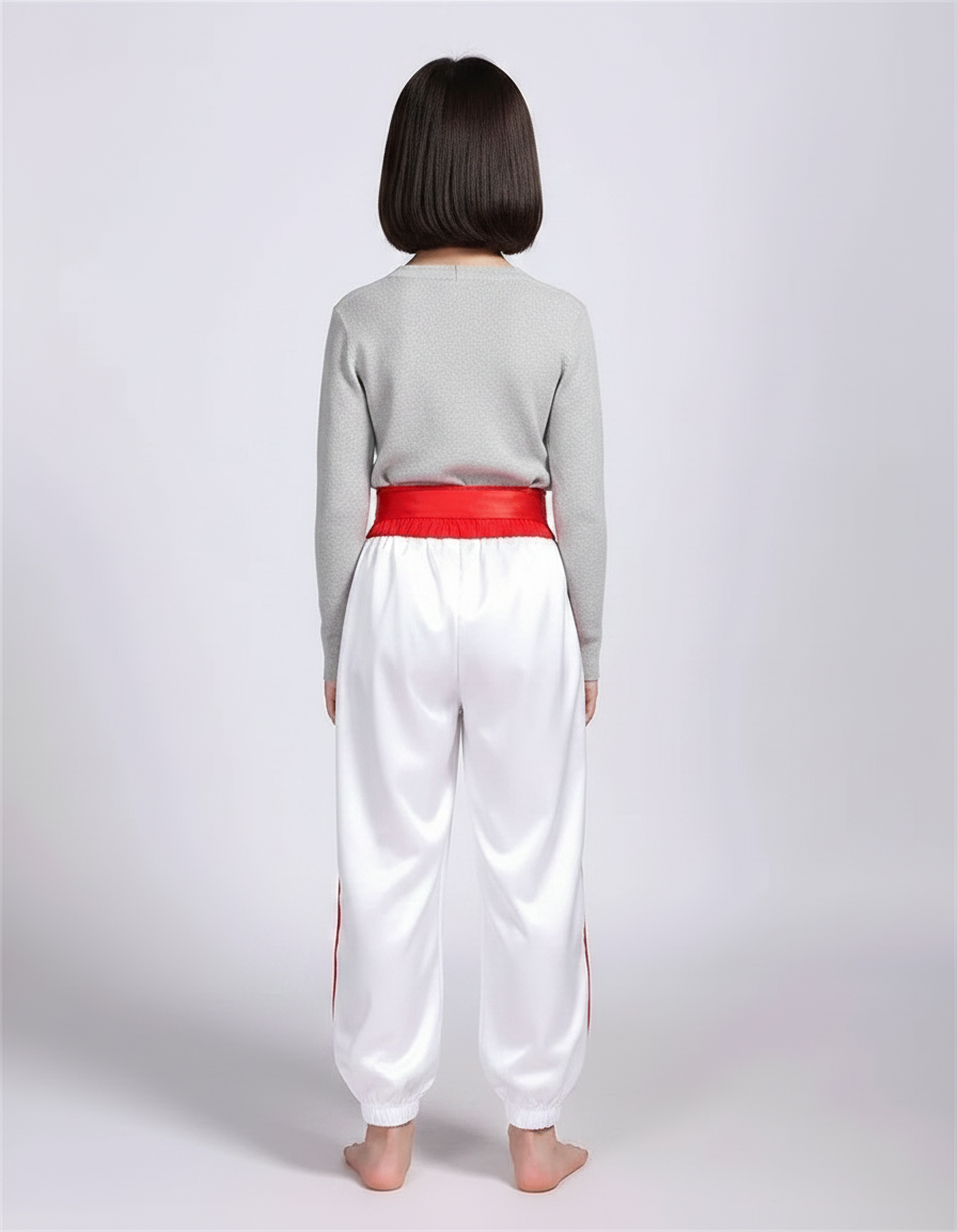 Pantalon Chinois Blanc Satiné Ample Enfant Rayures Rouges - vue 2