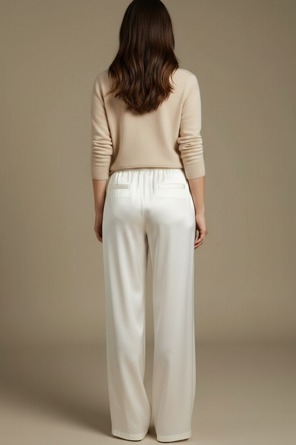 Pantalon Chinois Blanc Satin Fluide Élégant - vue 2