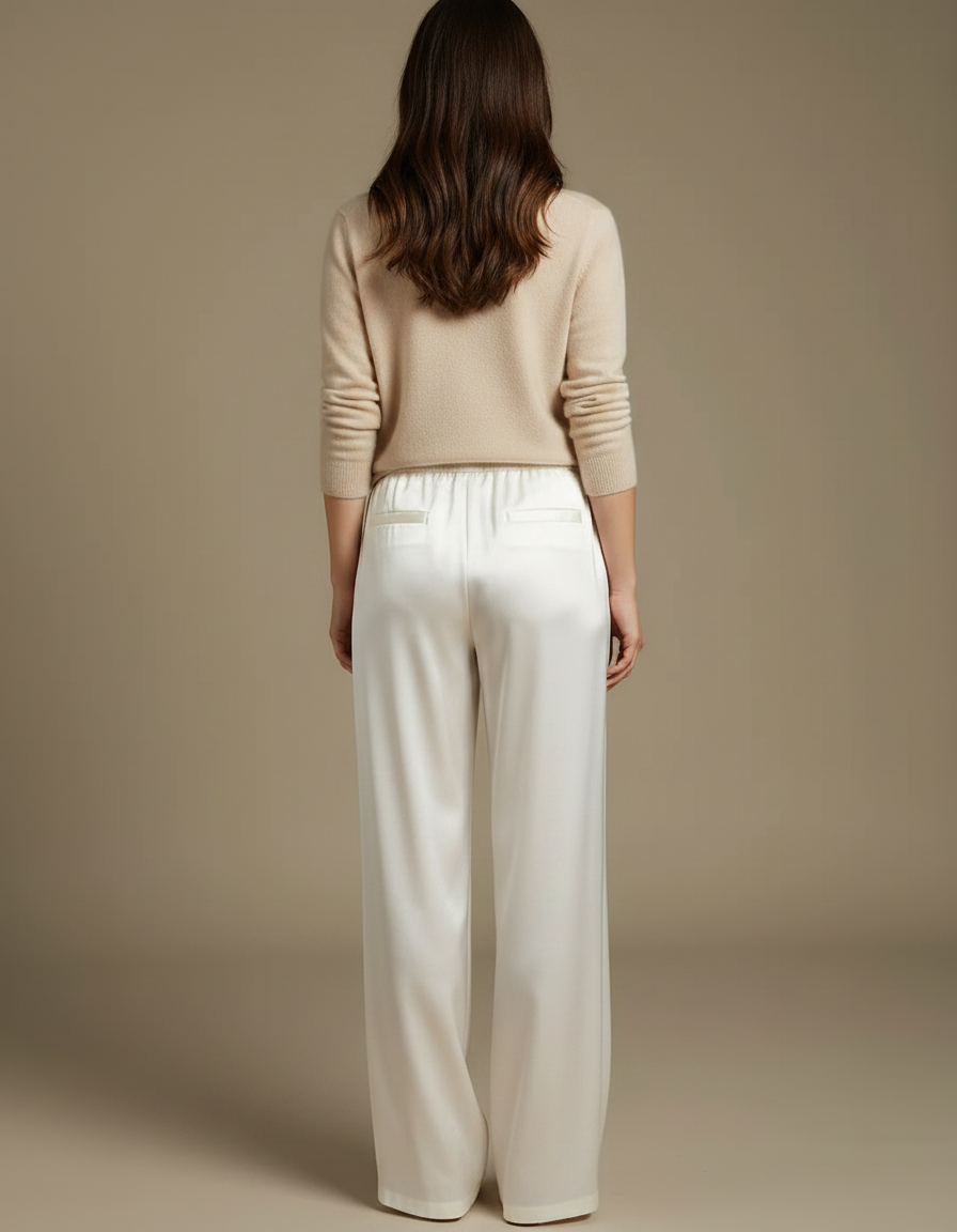Pantalon Chinois Blanc Satin Fluide Élégant - vue 2