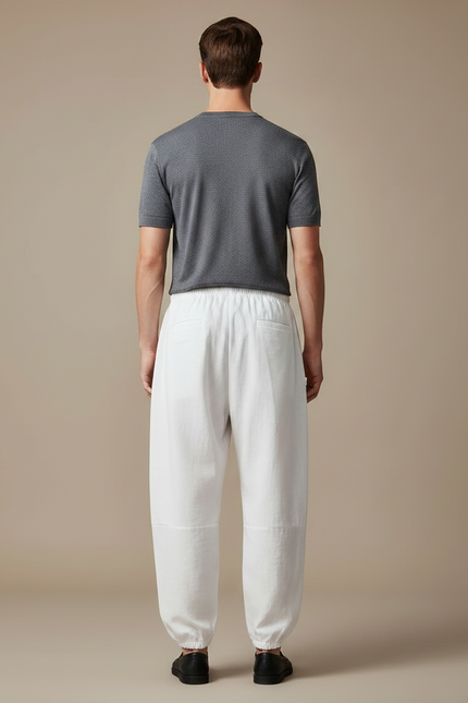Pantalon Chinois Blanc Harem Imprimé Dragon Calligraphie Décontracté - Lin - vue 2