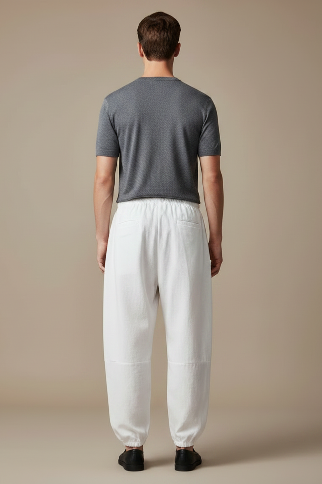Pantalon Chinois Blanc Harem Imprimé Dragon Calligraphie Décontracté - Lin - vue 2