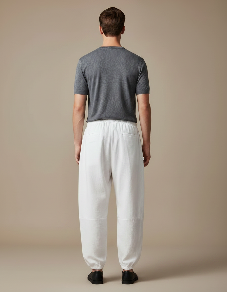 Pantalon Chinois Blanc Harem Imprimé Dragon Calligraphie Décontracté - Lin - vue 2