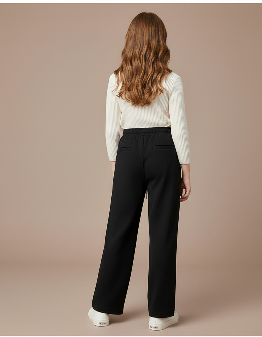 Pantalon Chinois Noir Ample Velours Boutons Fille - Molleton - vue 2