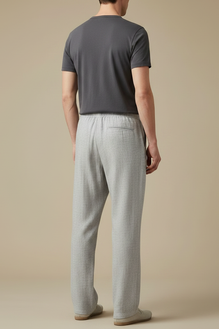 Pantalon Chinois Gris Clair Lin Ample Homme - vue 2