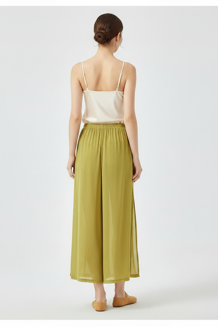 Pantalon Chinois Vert Fluide Ample Fendu Élégant - Viscose - vue 2