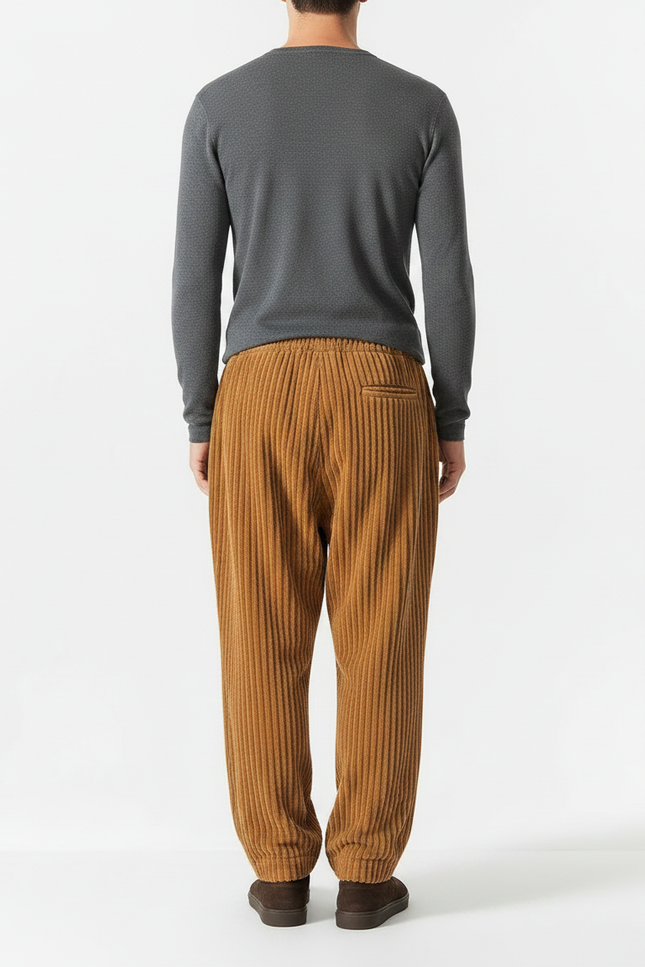 Pantalon Chinois Côtelé Marron Ample Décontracté Homme - Camel Cordé - vue 2