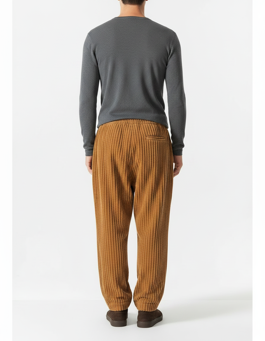 Pantalon Chinois Côtelé Marron Ample Décontracté Homme - Camel Cordé - vue 2