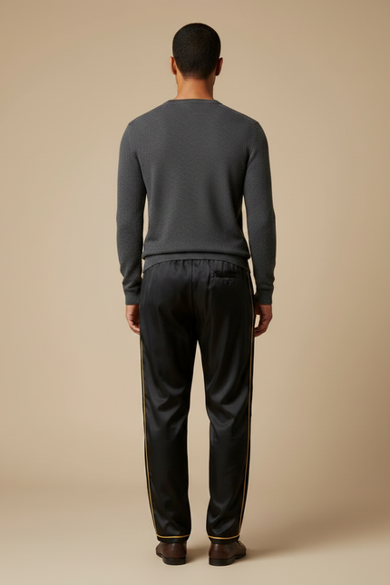 Pantalon Chinois Noir Satiné Ample Décontracté Homme - vue 2
