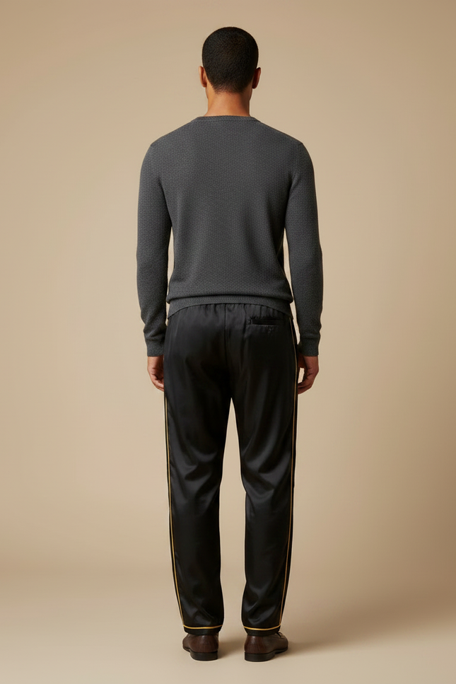 Pantalon Chinois Noir Satiné Ample Décontracté Homme - vue 2