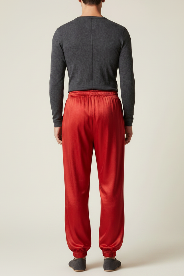 Pantalon Chinois Rouge Satiné Ample Élastiqué Homme - vue 2
