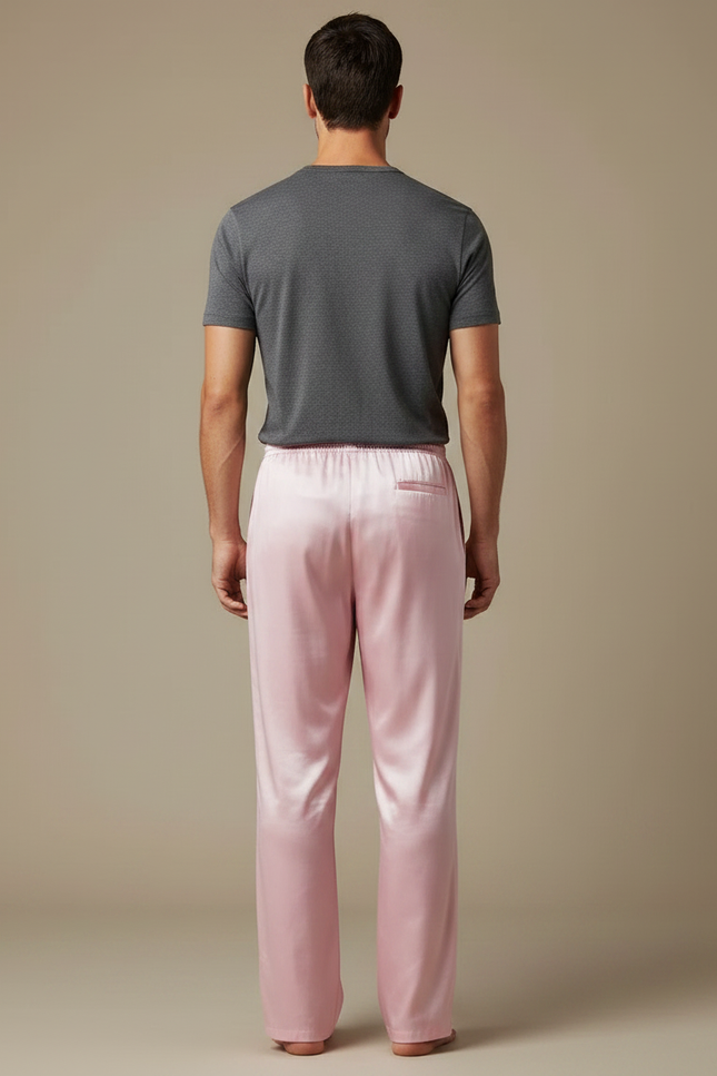 Pantalon Chinois Rose Satiné Ample Homme Décontracté - vue 2