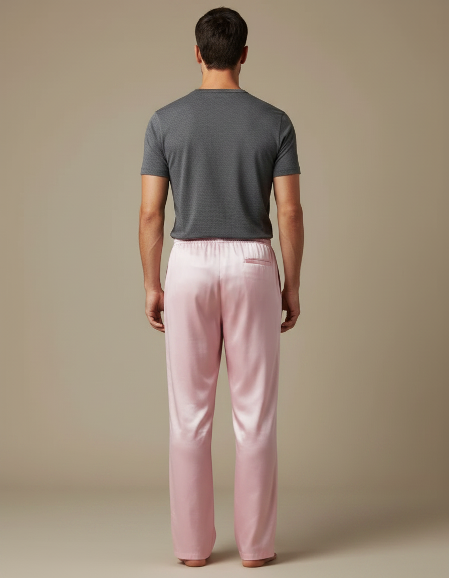 Pantalon Chinois Rose Satiné Ample Homme Décontracté - vue 2