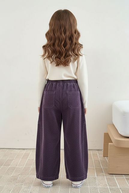 Pantalon Chinois Violet Côtelé Ample Décontracté Enfant - Cordé - vue 2