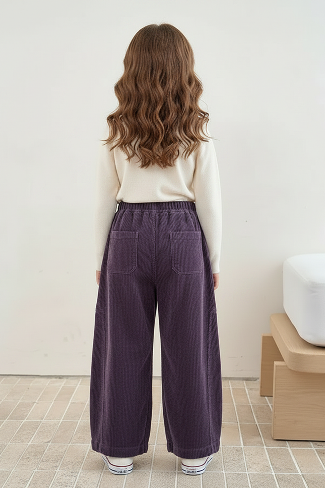 Pantalon Chinois Violet Côtelé Ample Décontracté Enfant - Cordé - vue 2