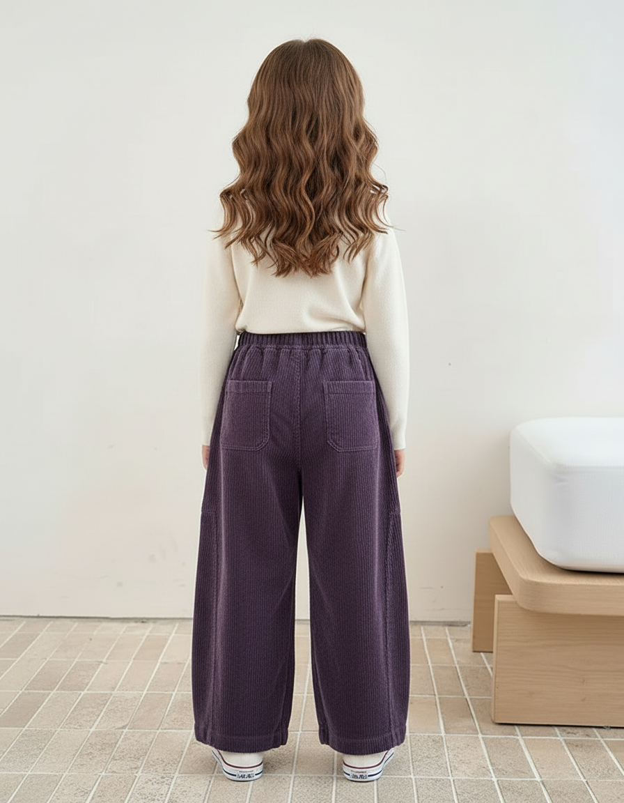 Pantalon Chinois Violet Côtelé Ample Décontracté Enfant - Cordé - vue 2