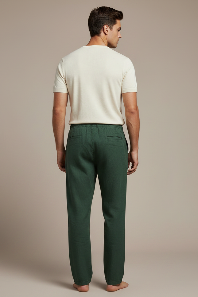 Pantalon Chinois Vert Ample Coton Lin Décontracté - vue 2