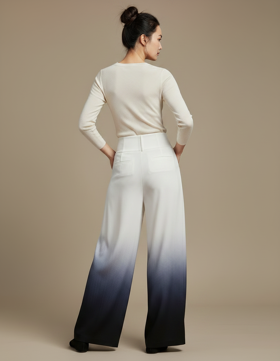 Pantalon Chinois Dégradé Fluide Ample Élégant Bicolore - Multicolore Viscose - vue 2