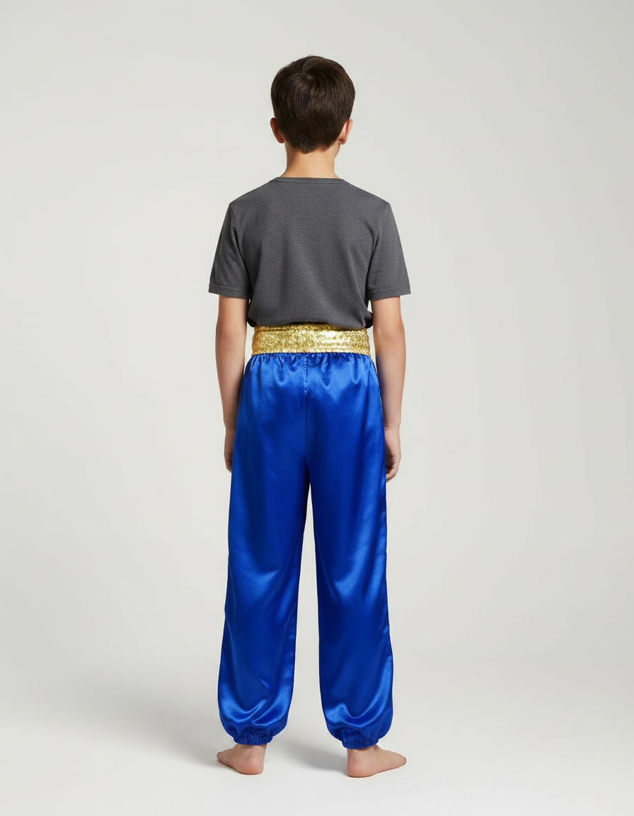Pantalon Chinois Bleu Satiné Ample Brodé Dragon - vue 2