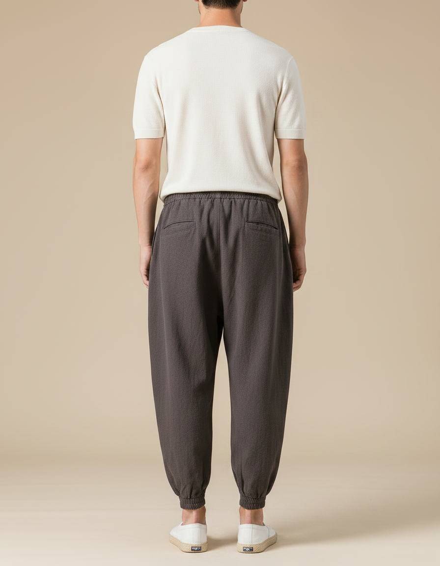 Pantalon Chinois Harem Lin Ample Gris - vue 2
