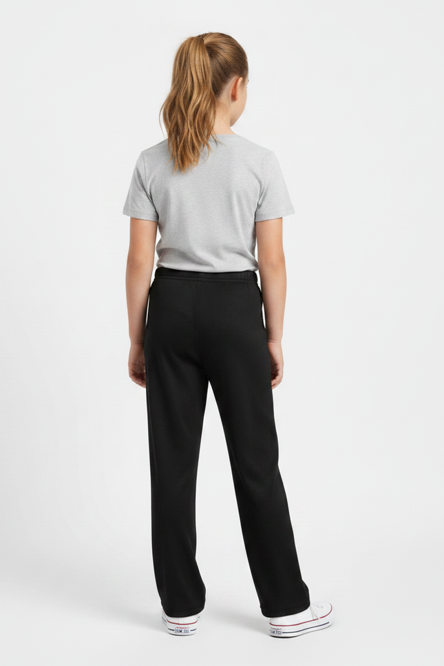Pantalon Chinois Noir Côtelé Ample Fille - Cordé - vue 2