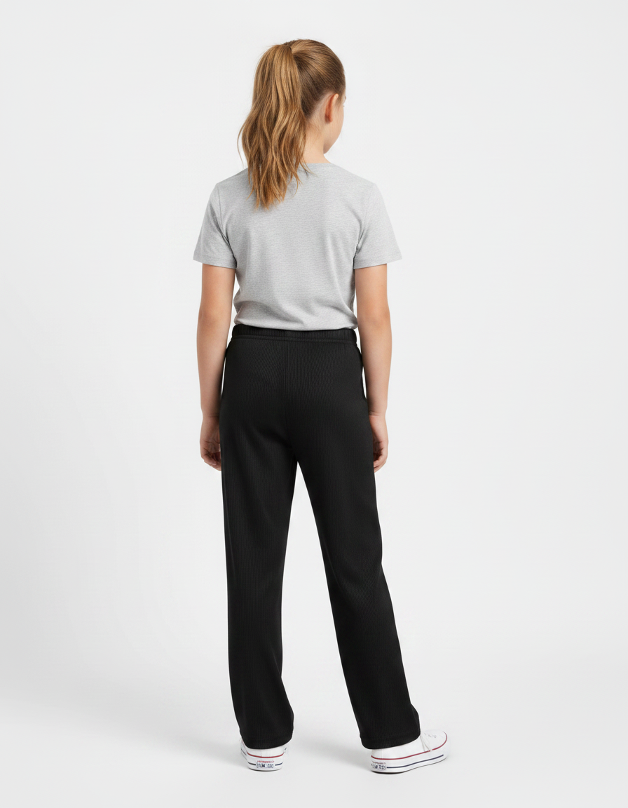 Pantalon Chinois Noir Côtelé Ample Fille - Cordé - vue 2