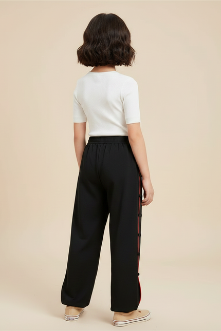 Pantalon Chinois Noir Ample Boutons Rouges Enfant - Molleton - vue 2