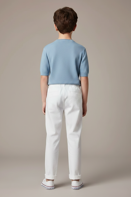 Pantalon Chinois Blanc Coton Ample Garçon Décontracté - vue 2