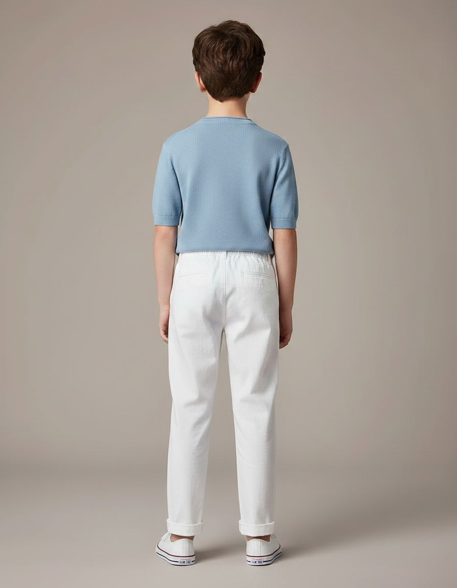 Pantalon Chinois Blanc Coton Ample Garçon Décontracté - vue 2