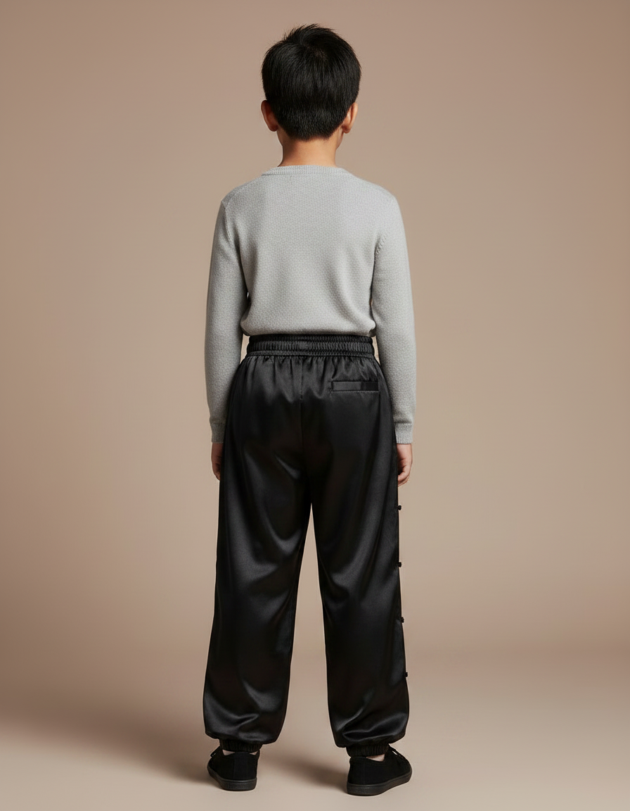 Pantalon Chinois Noir Satiné Ample Enfant - vue 2