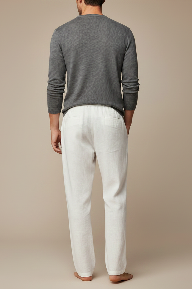 Pantalon Chinois Blanc Lin Décontracté Ample Homme - vue 2