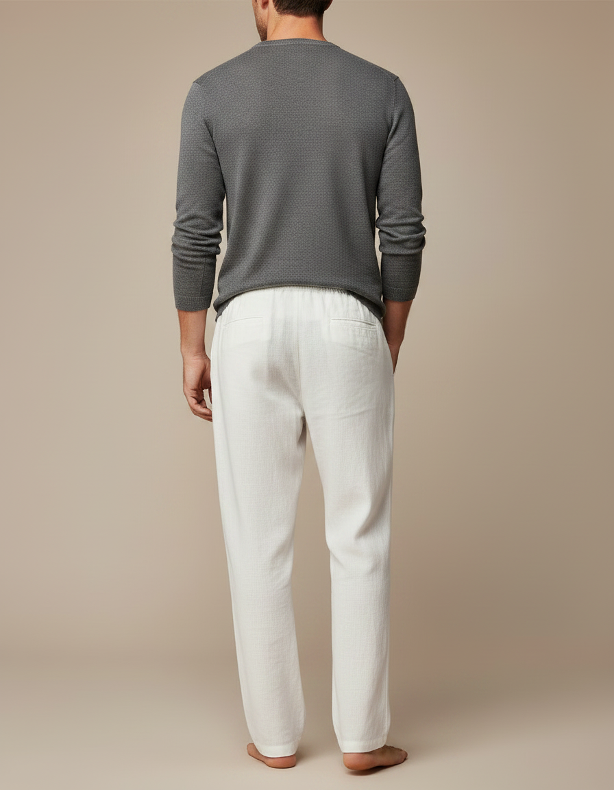 Pantalon Chinois Blanc Lin Décontracté Ample Homme - vue 2