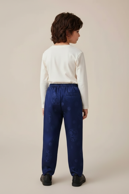 Pantalon Chinois Bleu Jacquard Dragon Traditionnel Enfant - Marine Polyester - vue 2