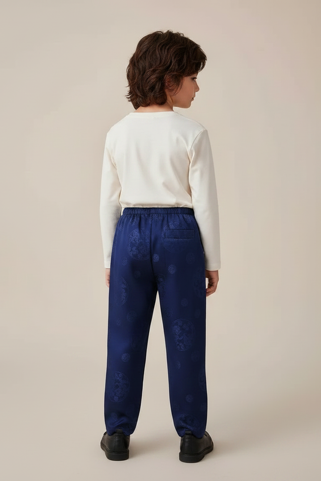 Pantalon Chinois Bleu Jacquard Dragon Traditionnel Enfant - Marine Polyester - vue 2