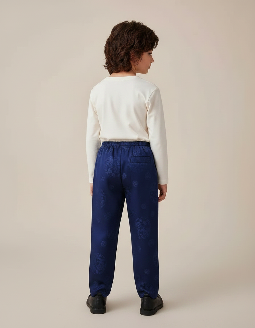 Pantalon Chinois Bleu Jacquard Dragon Traditionnel Enfant - Marine Polyester - vue 2