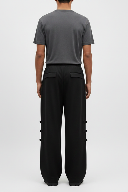 Pantalon Chinois Noir Ample Boutons Décontracté Homme - Molleton - vue 2
