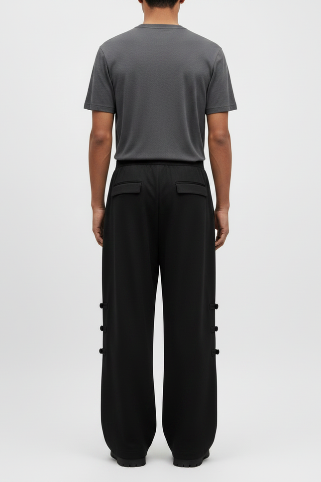 Pantalon Chinois Noir Ample Boutons Décontracté Homme - Molleton - vue 2