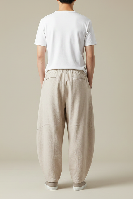 Pantalon Chinois Beige Ample Coton Lin Casual - vue 2