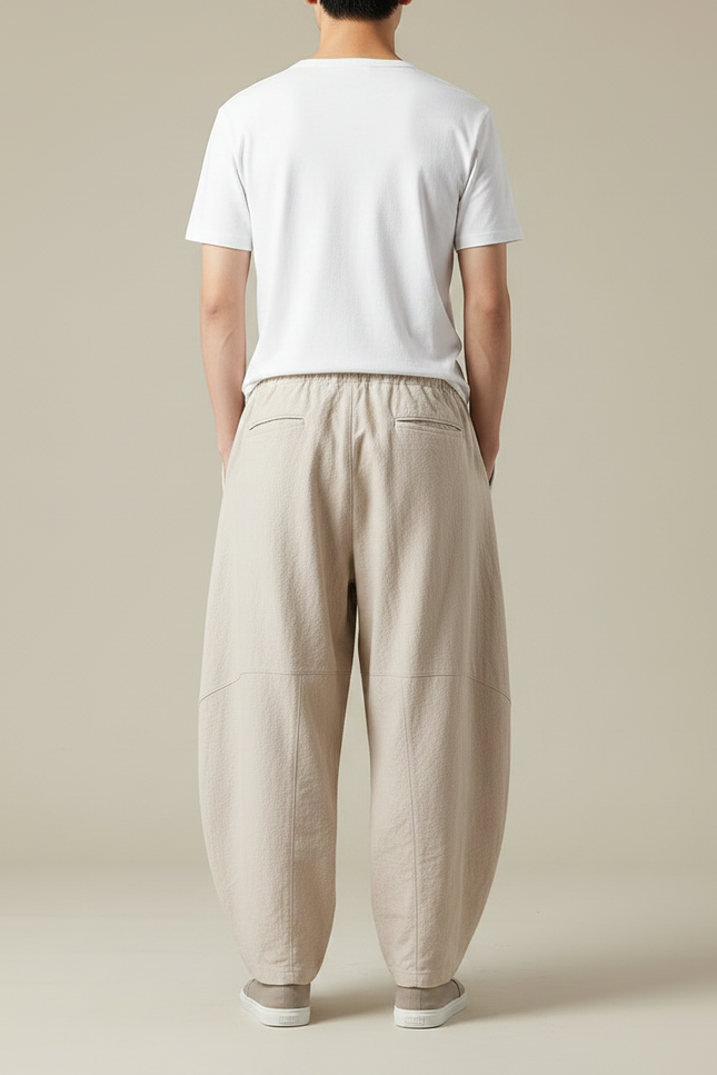 Pantalon Chinois Beige Ample Coton Lin Casual - vue 2