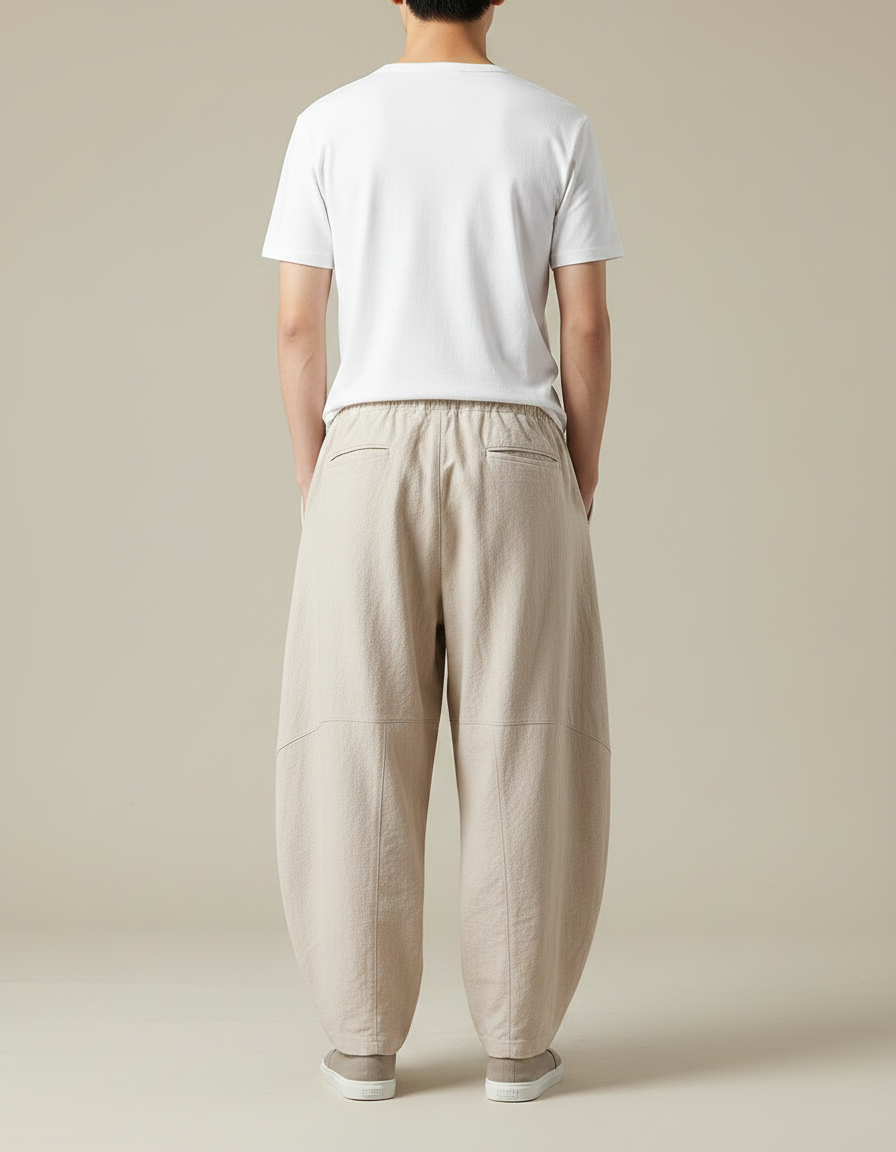 Pantalon Chinois Beige Ample Coton Lin Casual - vue 2