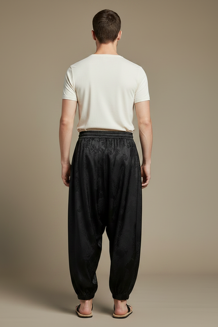 Pantalon Chinois Noir Satin Dragon Ample Homme - vue 2