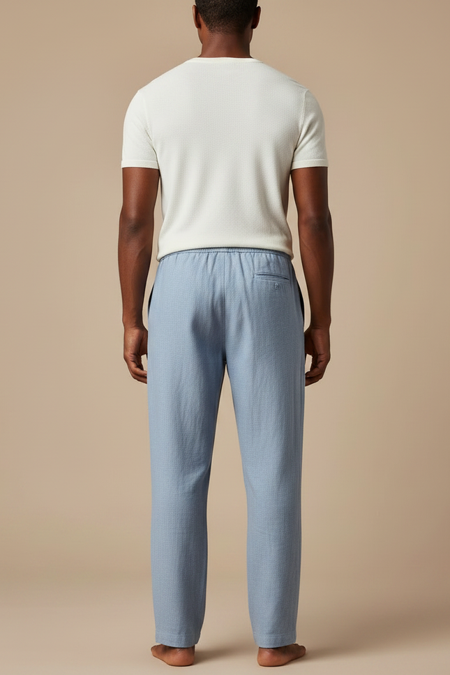 Pantalon Chinois Bleu Ciel Lin Ample Cordon Décontracté - vue 2