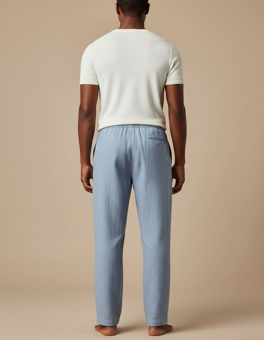 Pantalon Chinois Bleu Ciel Lin Ample Cordon Décontracté - vue 2