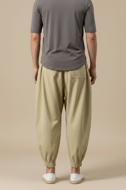 Pantalon Chinois Harem Lin Ample Décontracté Homme - Kaki - vue 2
